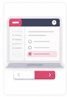 Generated light-mode exam simulator illustration for the AI exam simulator landing