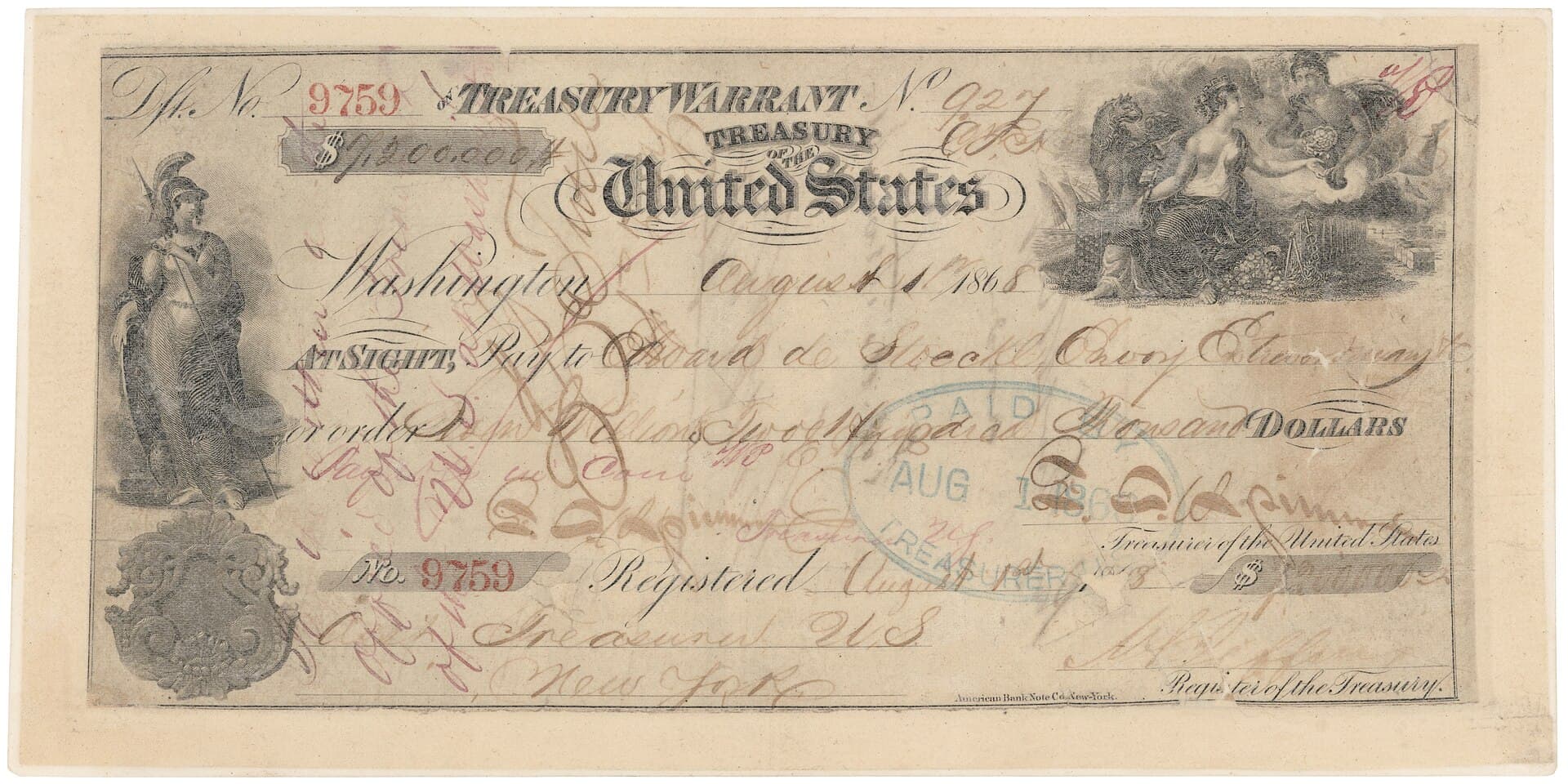 Treasury warrant used for the Alaska Purchase payment