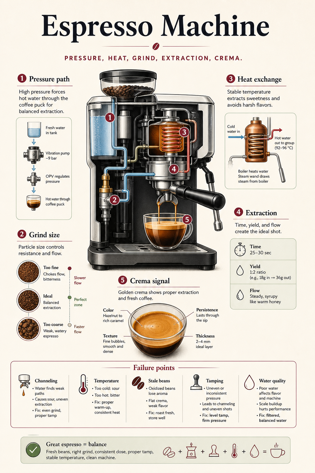 Cached Anayati infographic explaining how an espresso machine works