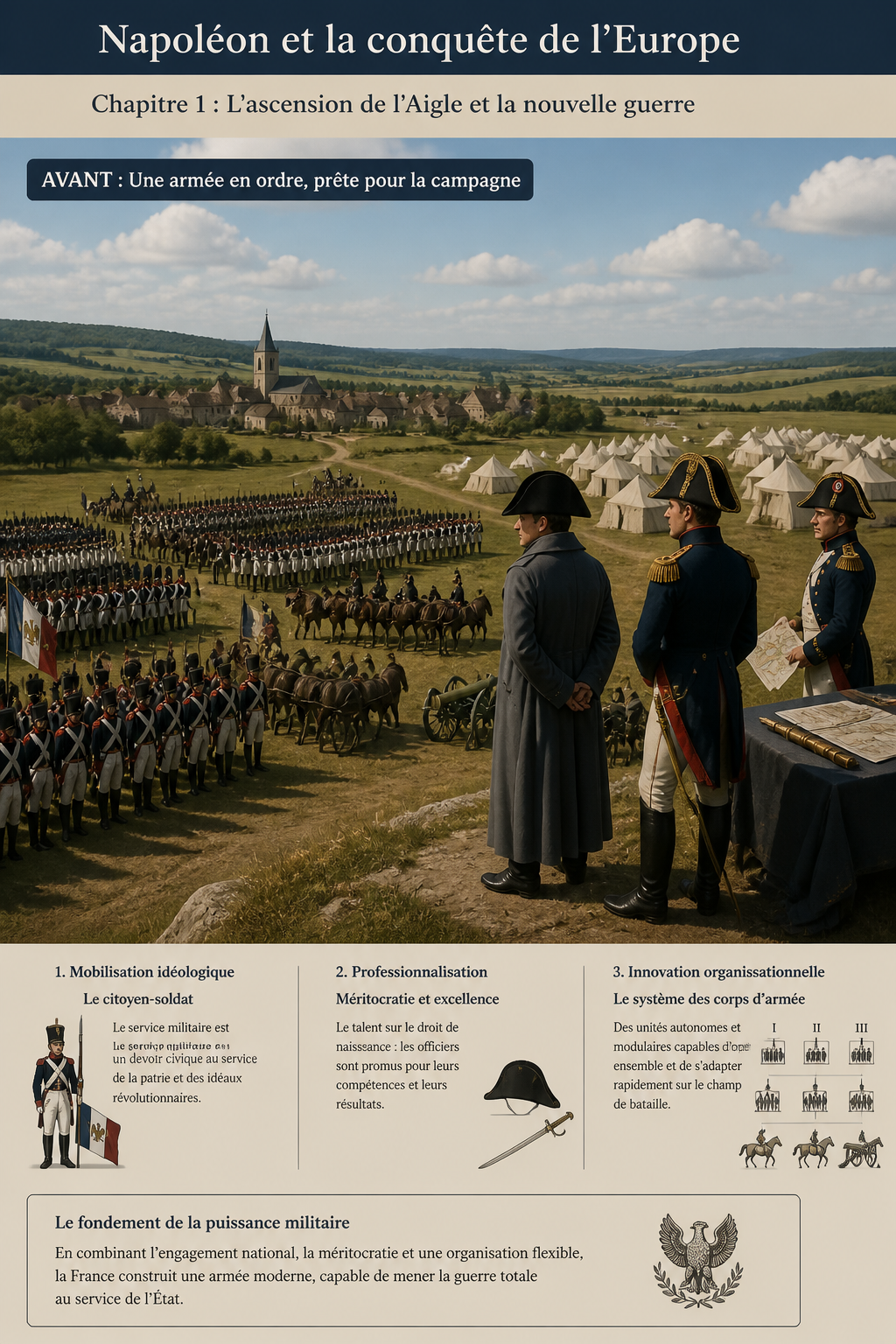 Before course poster for Napoleon showing an orderly army camp before the campaign transforms Europe